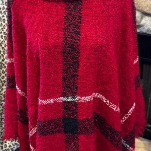 Mintee 16 Women's Red and Black Checkered Poncho
